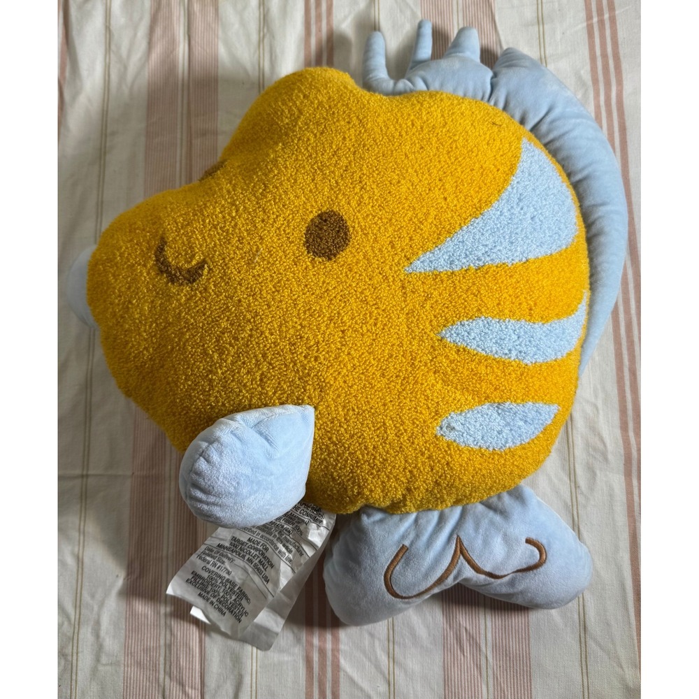 Cloud Island Fish Decorative Pillow Yellow Blue Nursery Plush Decor 18in 11790